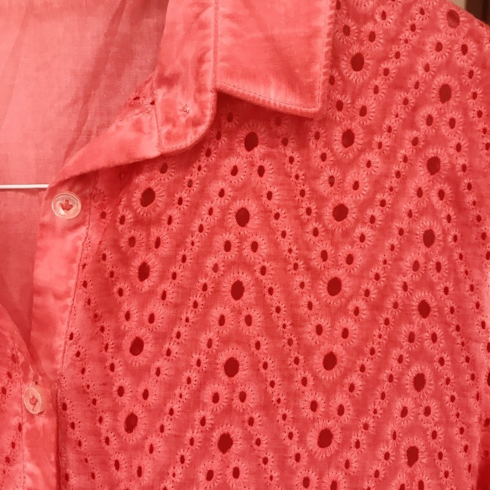 Ploumanach Womens Eyelet 3/4 Sleeve Button Front Top Pink EU Size 40